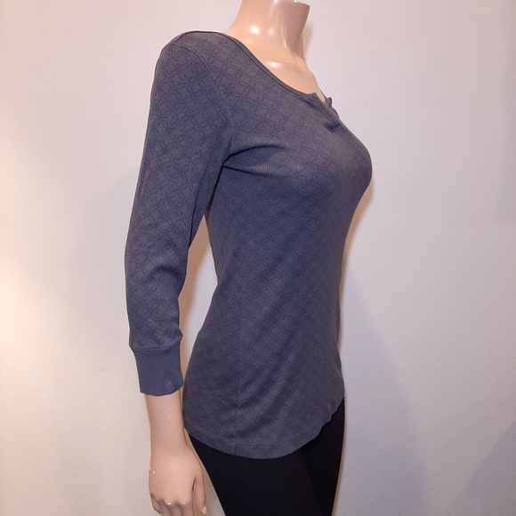 JOE FRESH Geometric Print Ribbed Split Neck Top 3/4 Sleeve Casual - Picture 10 of 14